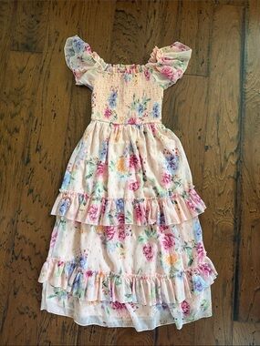 Girls Pink Floral Ruffle Dress